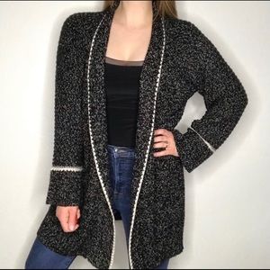 * NWT RDL Open front sweater jacket black white oversize Bx18